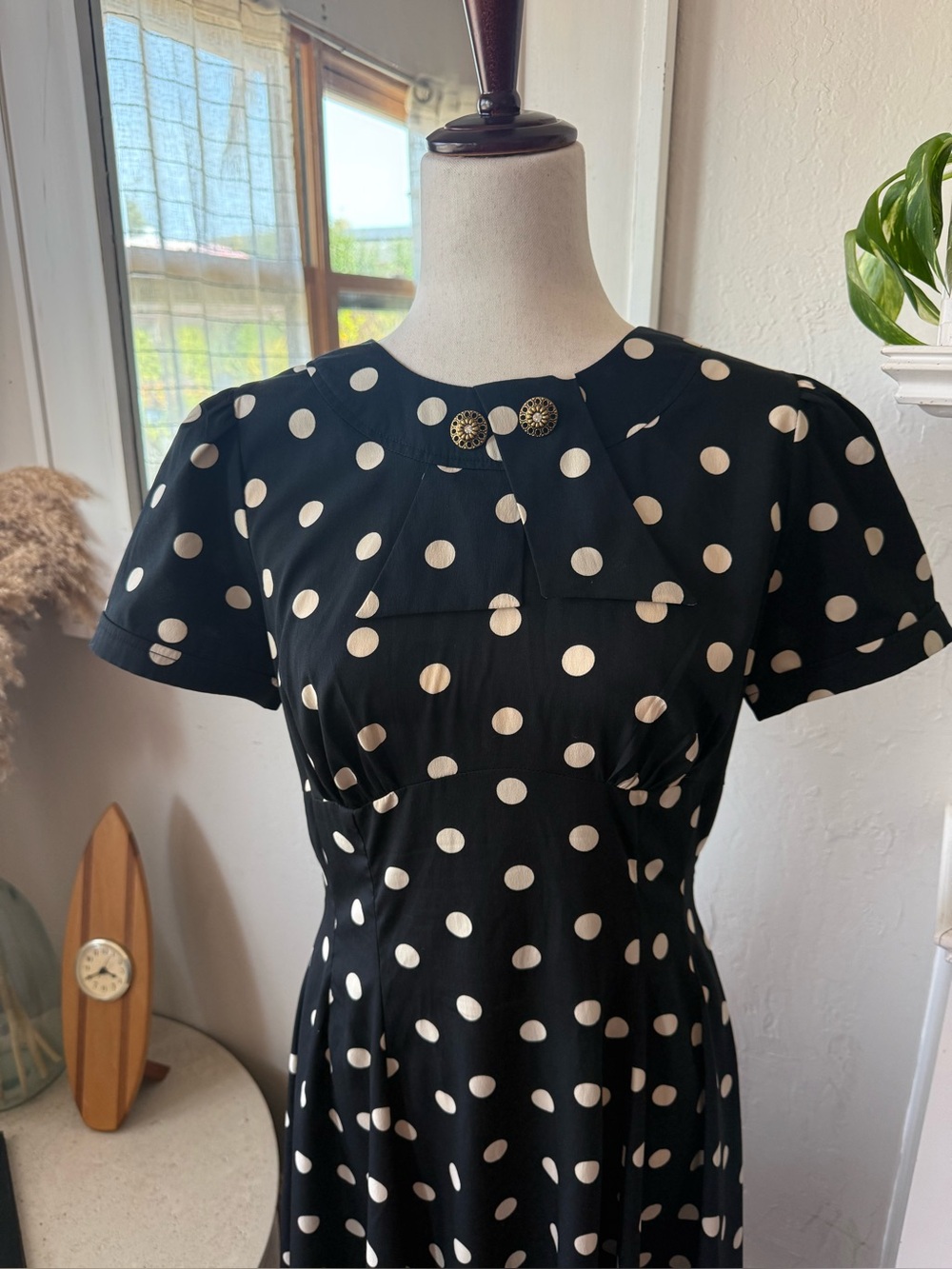 Hell Bunny Black Dress with Cream Polka Dots